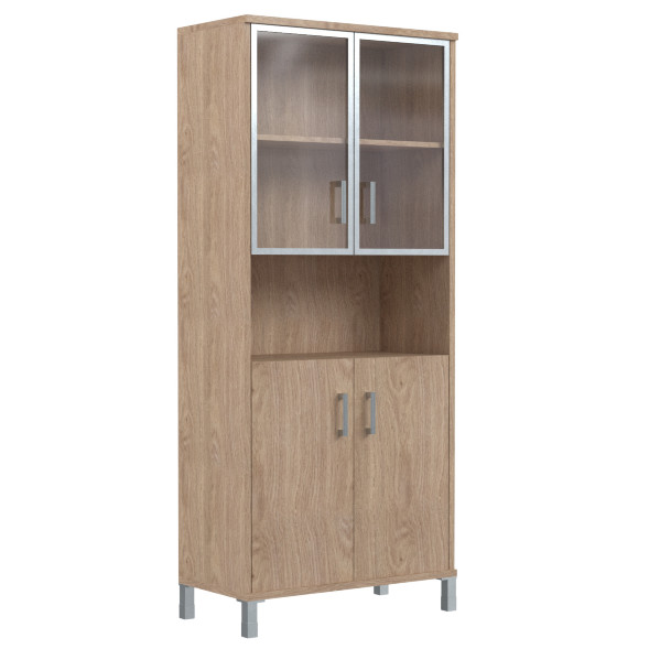 Шкаф высокий с малыми стеклянными дверьми в AL-рамке и глухими B 430.9 900х450х2054 BORN в Кирове 